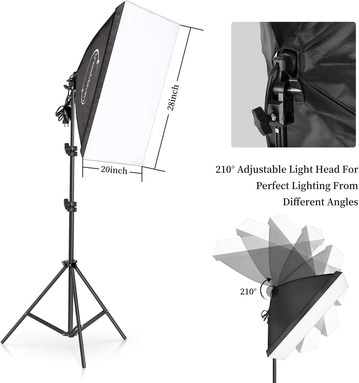 Softbox Lighting Kit 20x28'' Continuous Lighting with 2pcs 5500K Bulb B5742