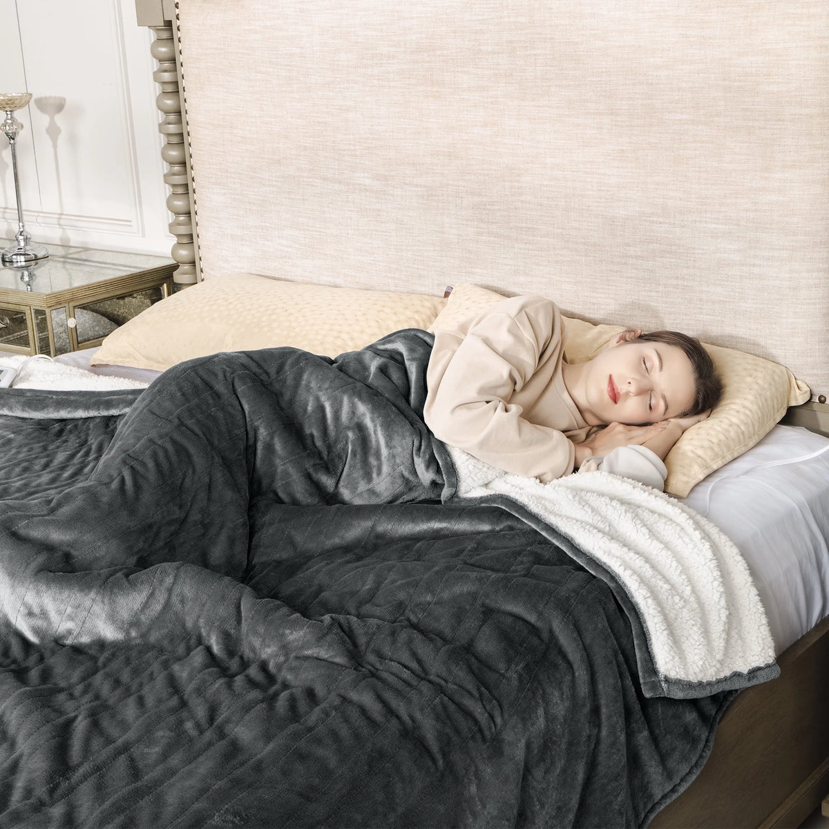Queen Size Electric Heated Blanket Grey U4507