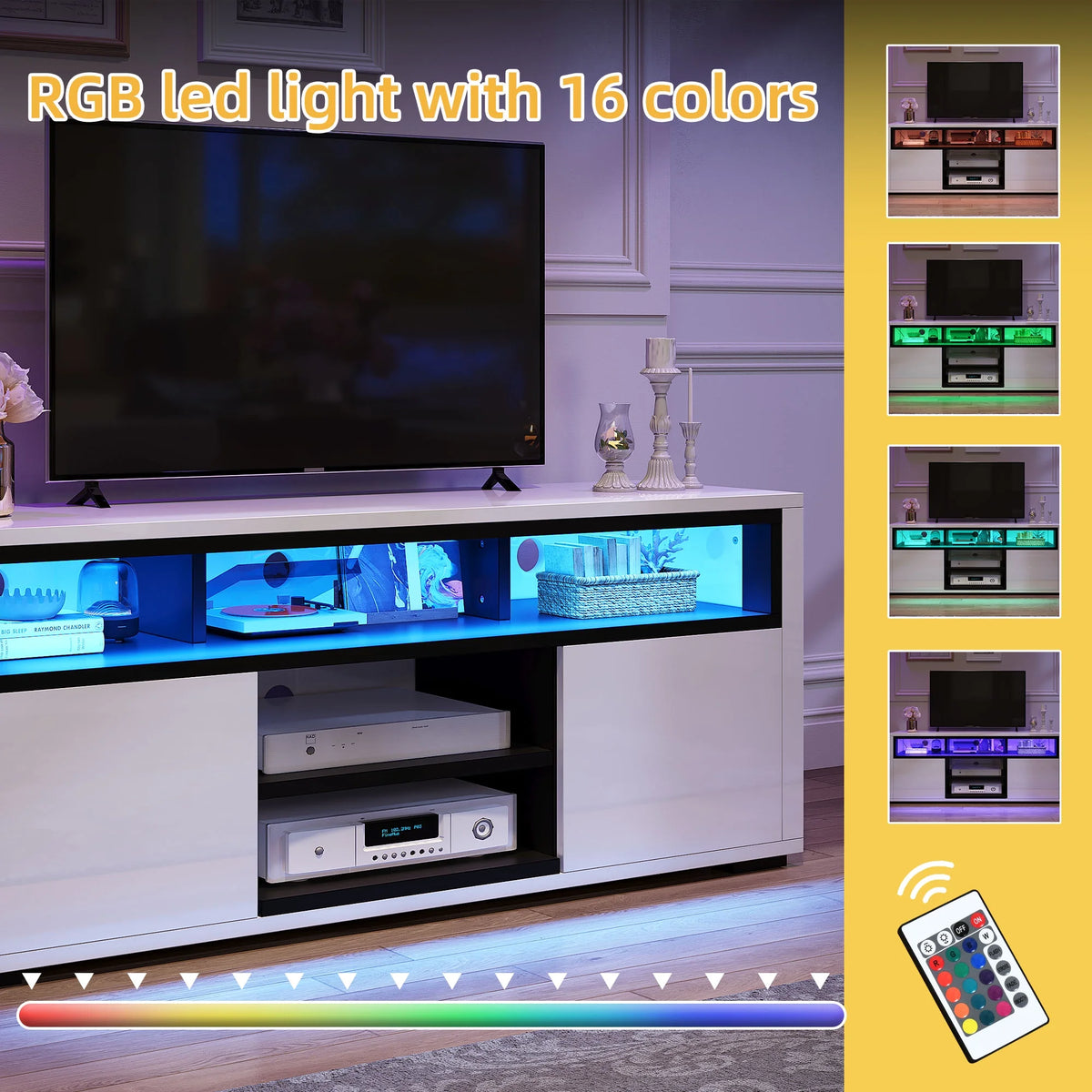 White High Gloss TV Stand with LED Lights O9390