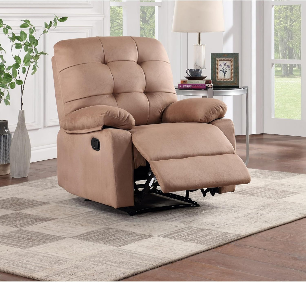 Peat Color Plush Microfiber Motion Recliner Chair E766695