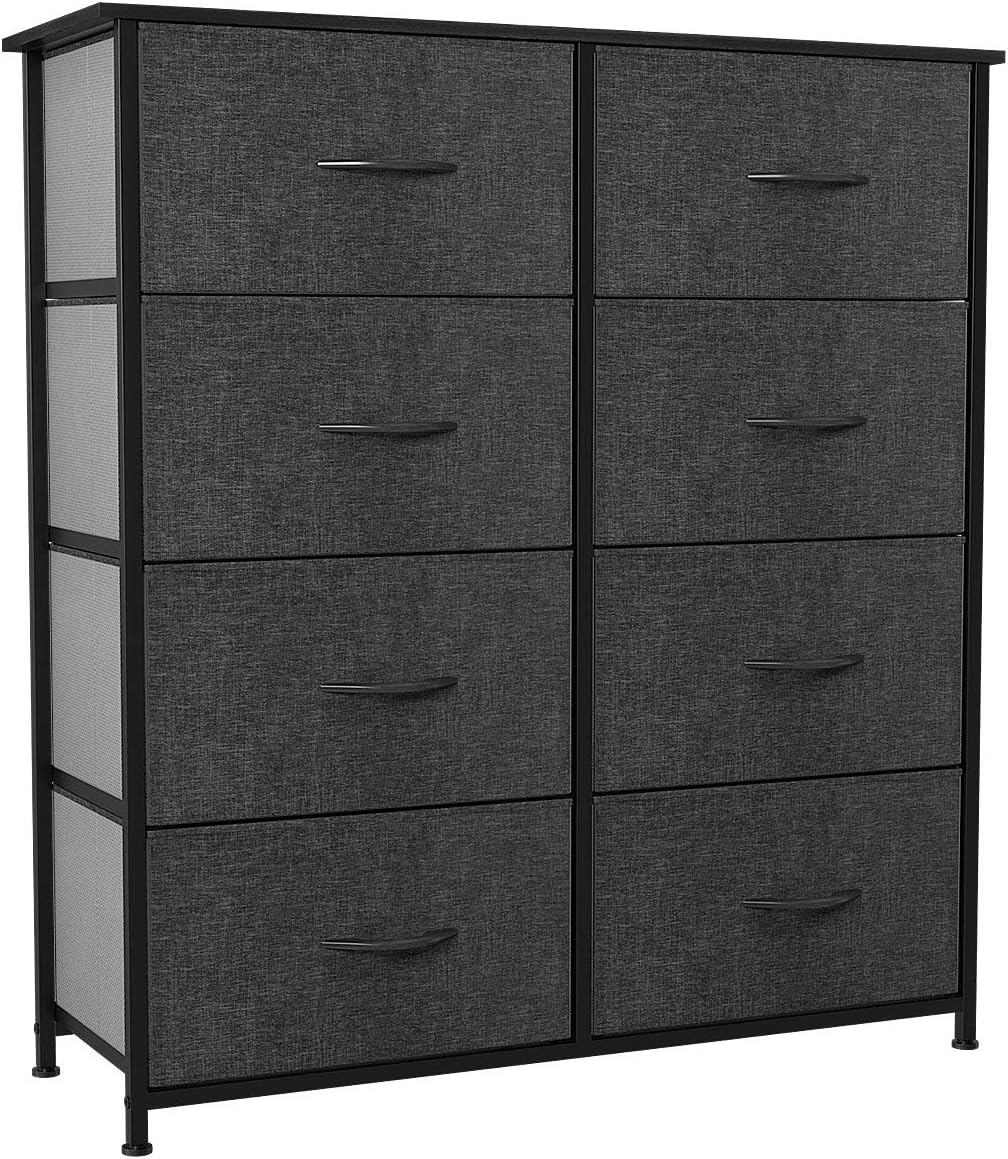 8 Drawer Fabric Dresser with Steel Frame and Wooden Top A46492