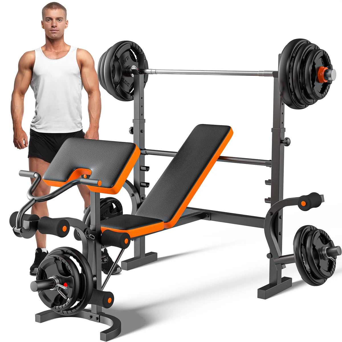 Adjustable Weight Bench with Barbell Rack and Leg Developer K591318
