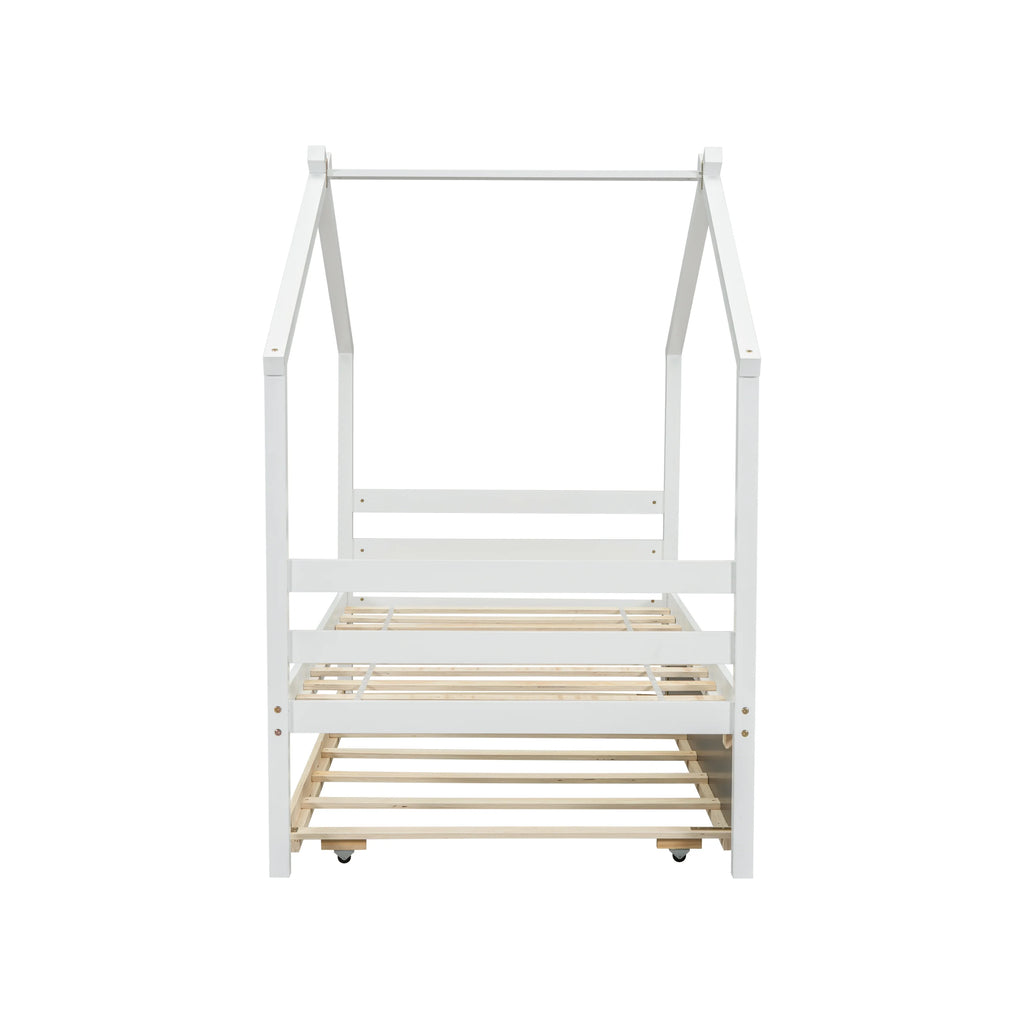 Twin Size White Bed Frame with Trundle D948295