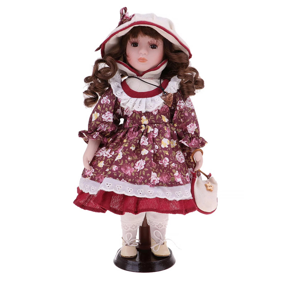 30cm Porcelain Doll Style Dress Suit Standing Girl Doll Desk Table Ornaments X29553