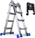 A Frame 4 Step Extension Ladder, 17 Ft Multi Position Ladder with Removable Tool Tray and Stabilizer Bar, 330 lbs Capacity Telescoping Ladder D333929