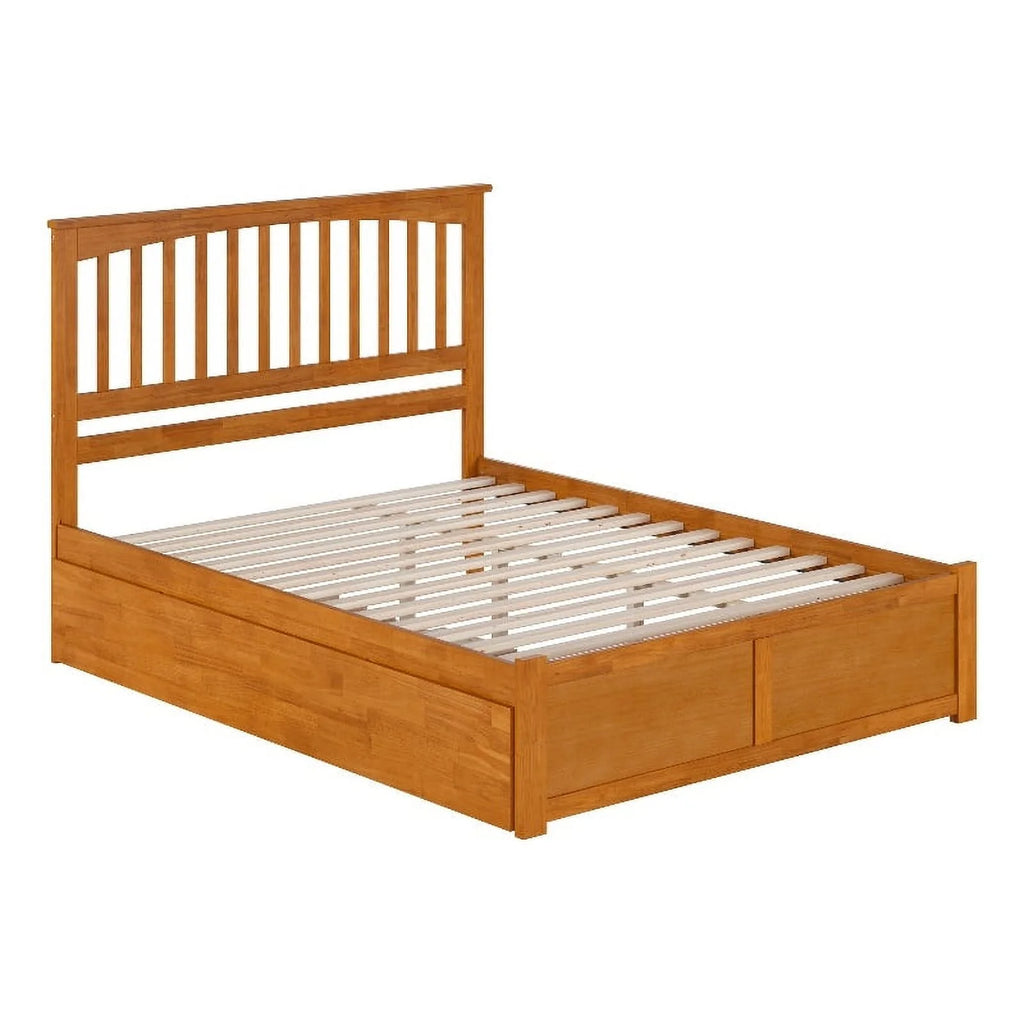 Queen Wood Platform Bed with Footboard and Trundle W728102