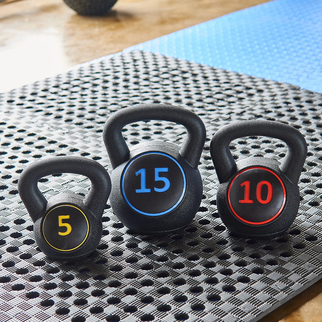 Wide Grip Kettlebell Set, 5lb, 10lb, and 15lb J167028