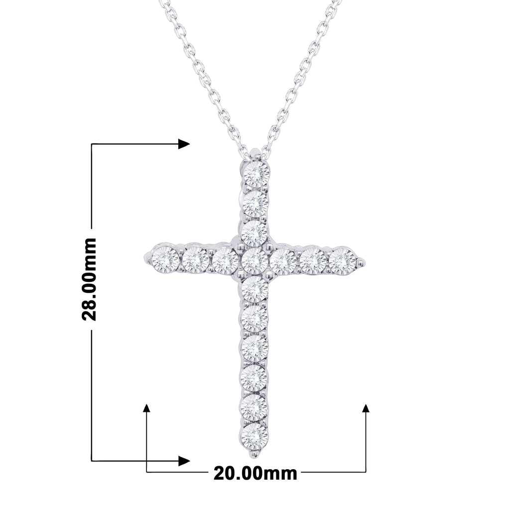 18K White Gold Over Silver Diamond Cross Pendant Necklace N990762