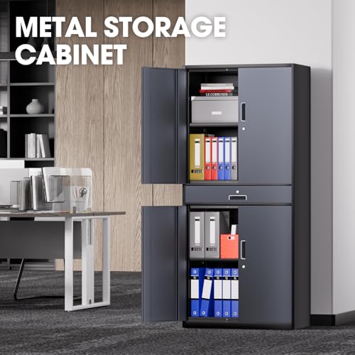 71'' Gray Metal Storage Cabinet with 1 Drawer and Adjustable Shelves G3486