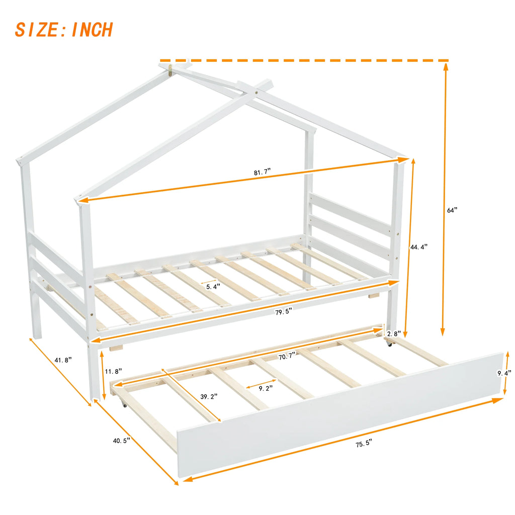 Twin Size White Bed Frame with Trundle D948295