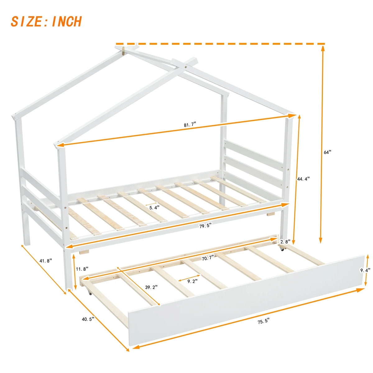 Twin Size White Bed Frame with Trundle D948295