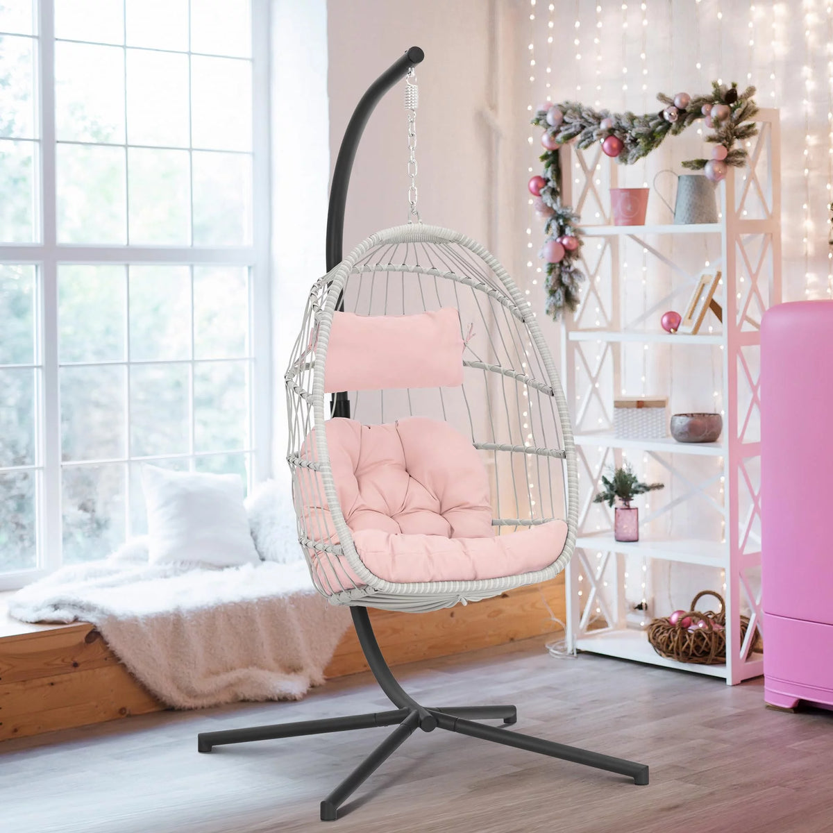 Hanging Egg Chair with Steel Stand and Cushion S319