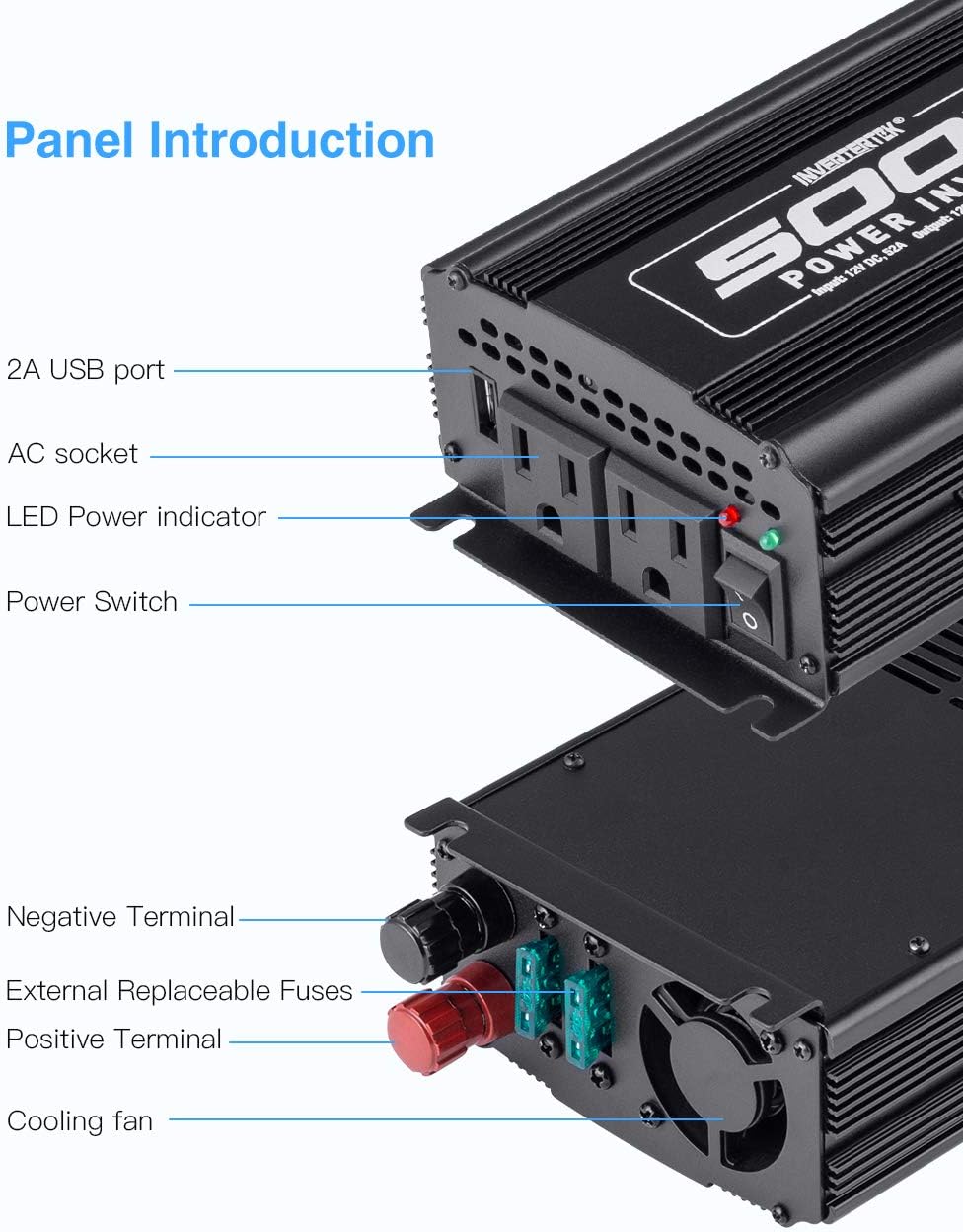 500W Car Power Inverter DC 12V to AC 110V with USB Ports U9656