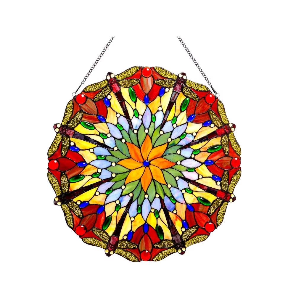 Tiffany-glass Dragonfly Window Panel 24" Y8931