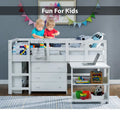 White Twin Size Low Loft Bed with Desk and Storage U72856