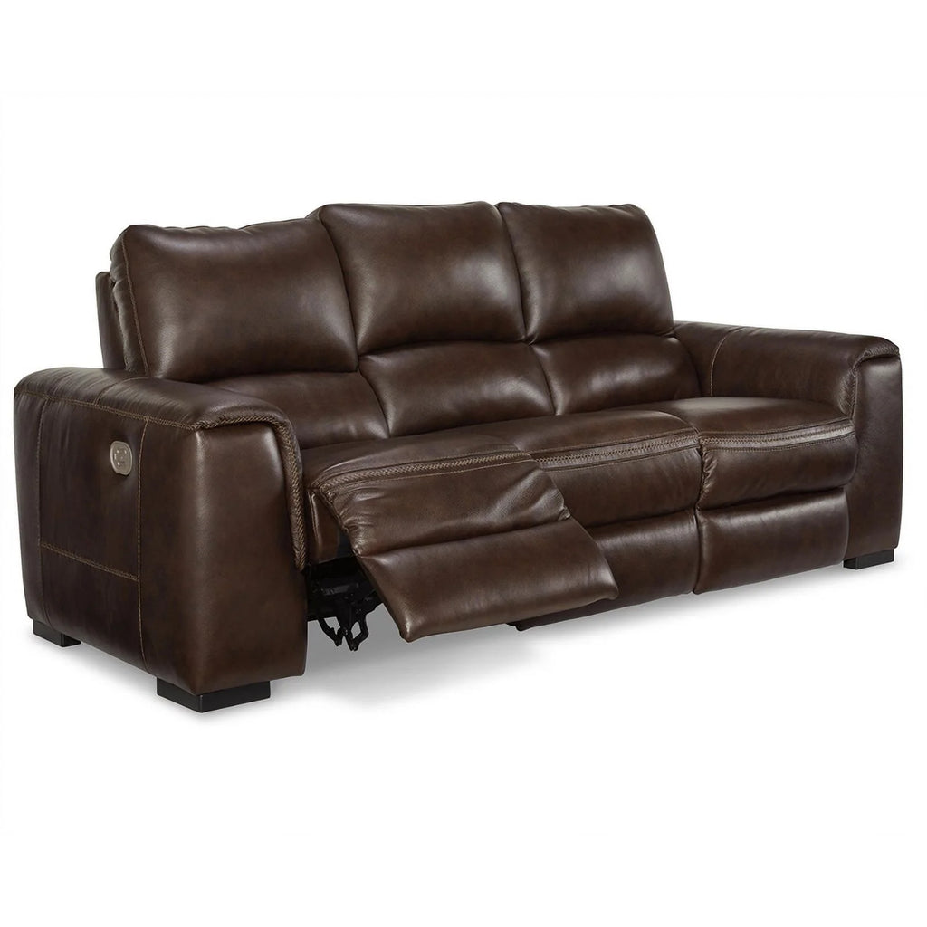 Walnut Leather Power Reclining Sofa with Headrest S878