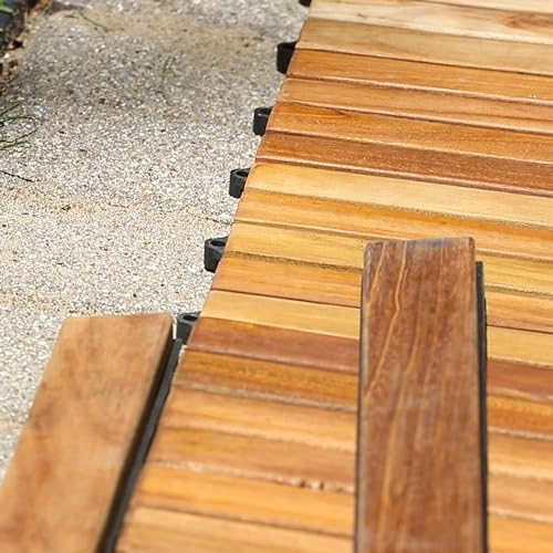 Interlocking Flooring Tiles in Solid Teak Wood Oiled Finish, Set of 10 I5854
