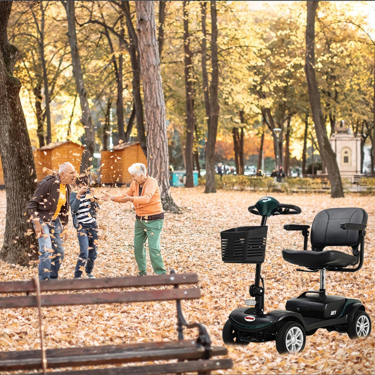 Green 4 Wheel Folding Electric Mobility Scooter with Seat V194