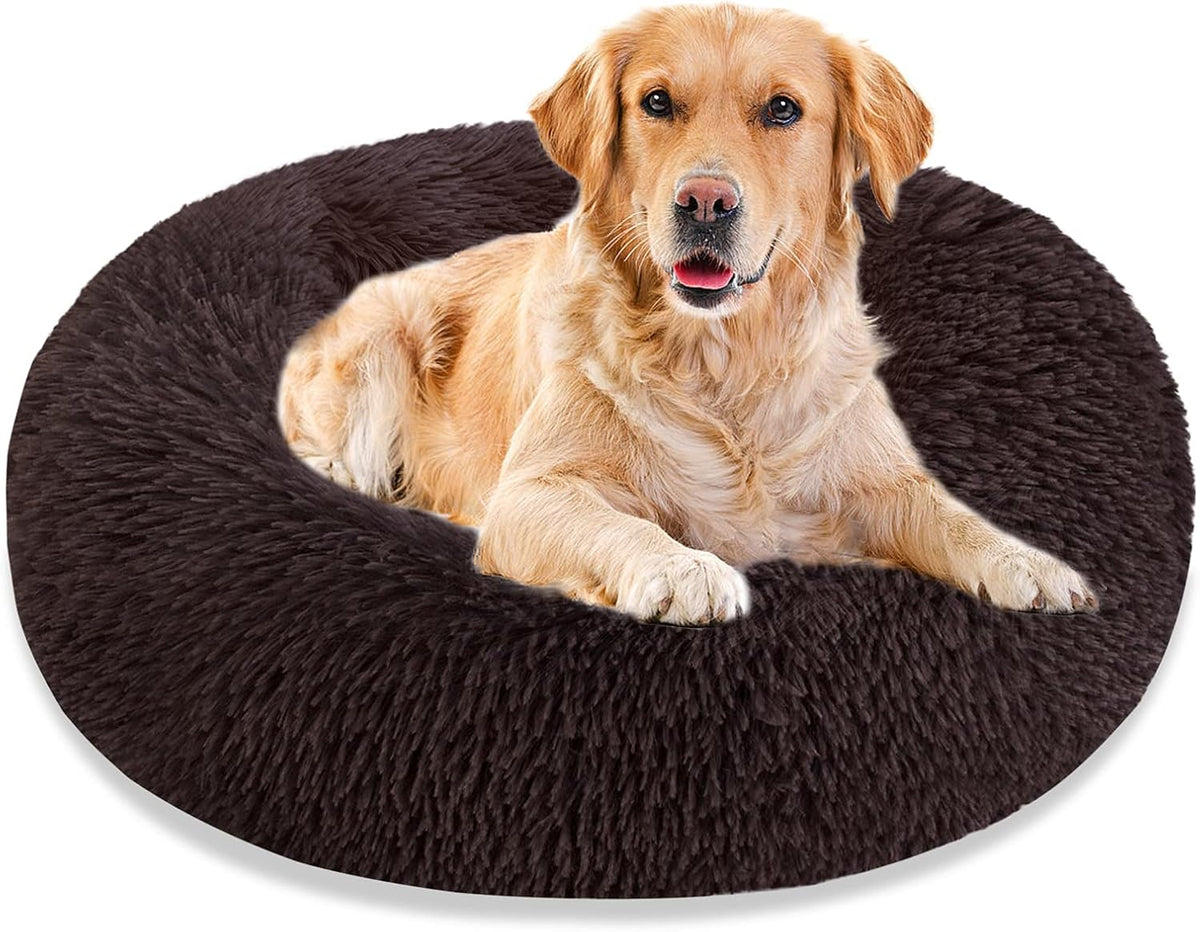Calming Machine Washable Round Faux Fur Plush Dog Cat Bed I939060