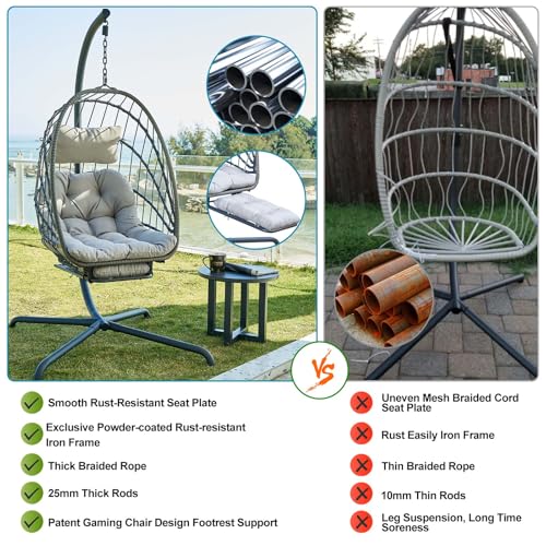 Hanging Egg Chair with Stand and Leg Rest Rattan Wicker Swing Hammock Chair T813