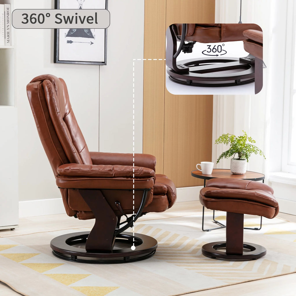 Brown Faux Leather Recliner with Ottoman U5593