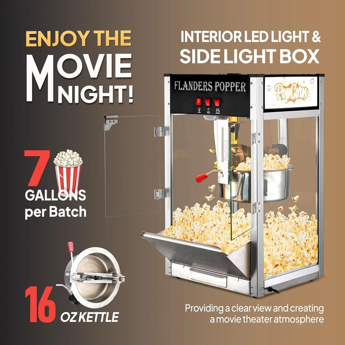 Black 16 Ounce Kettle Countertop Popcorn Machine S661