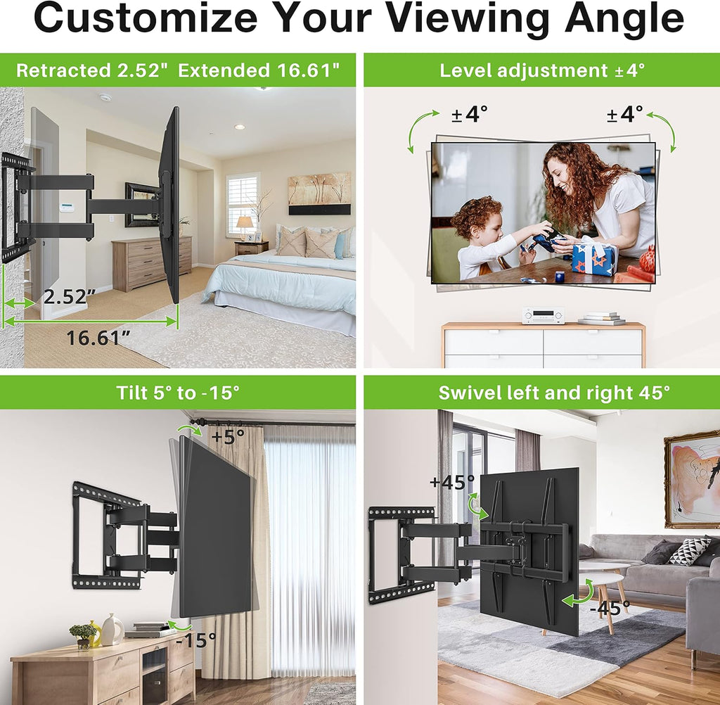 Full Motion TV Wall Mount for 37"-90" TVs, VESA 600x400mm, 132lbs H4342