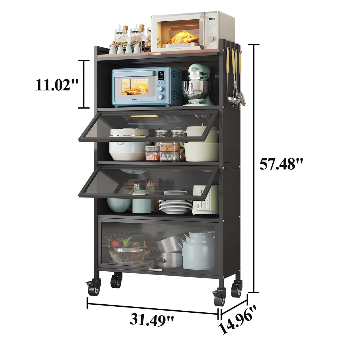 5 Tier Black Kitchen Baker's Rack with Wheels U204