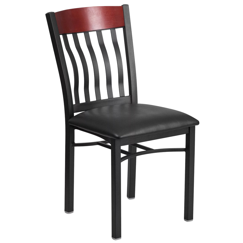 Black Metal Mahogany Wood Restaurant Chair with Black Vinyl Seat P5323