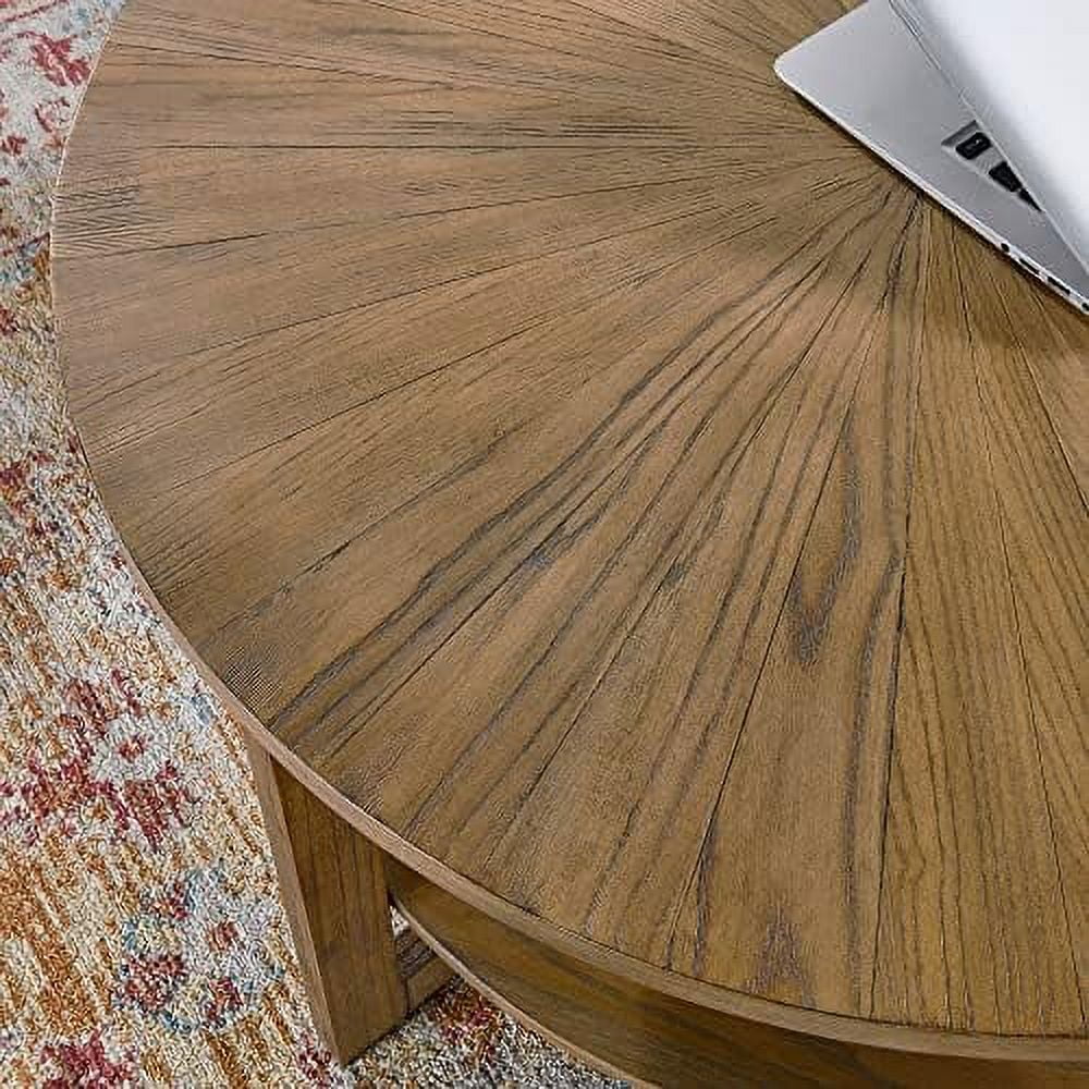 Round Solid Wood Coffee Table Yellowish Brown D928
