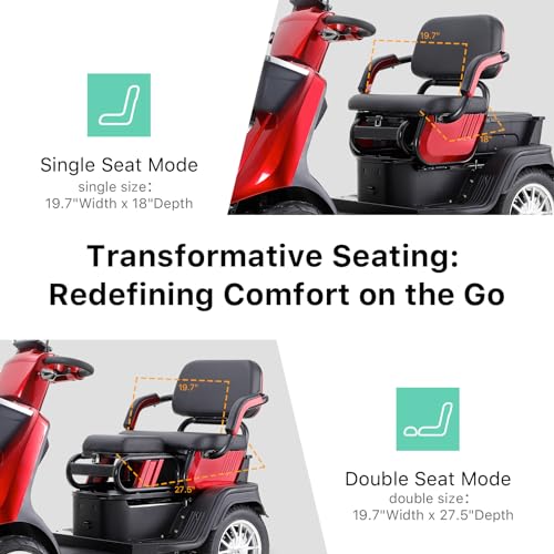 Red 4 Wheel All Terrain Mobility Scooter with 2 Seats, 500lbs Capacity T476