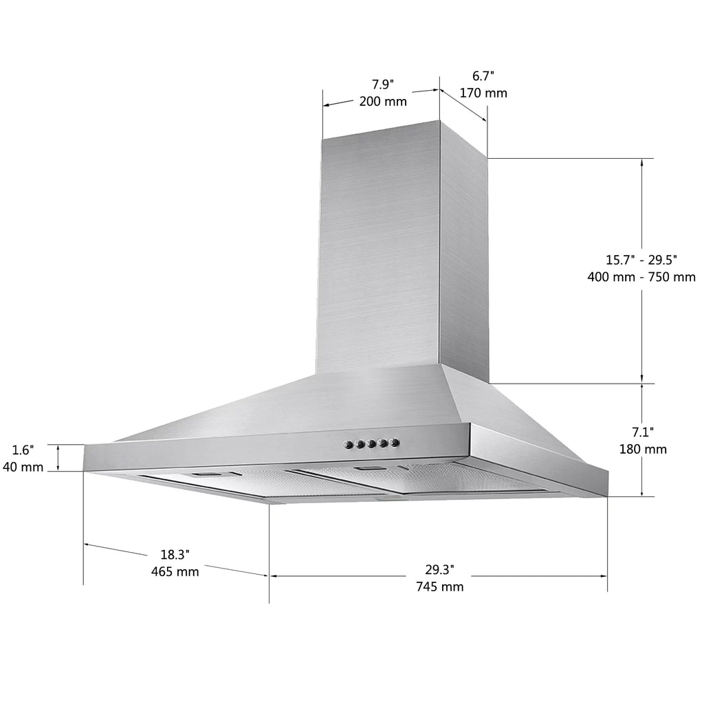 30 inch Stainless Steel Wall Mount Range Hood B297149