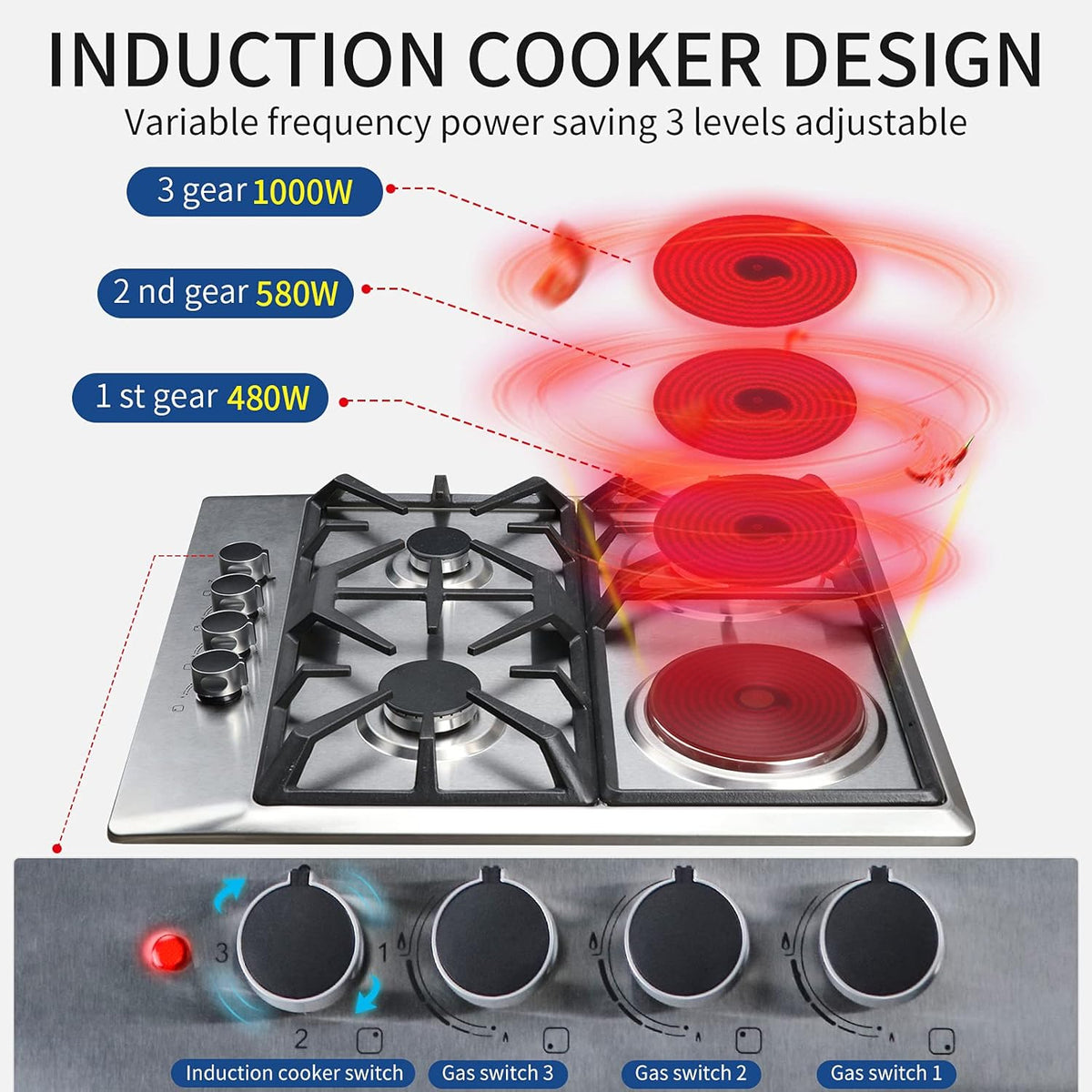 24×20 Inches Stainless Steel Gas Cooktop 3 Sealed Burners C48885