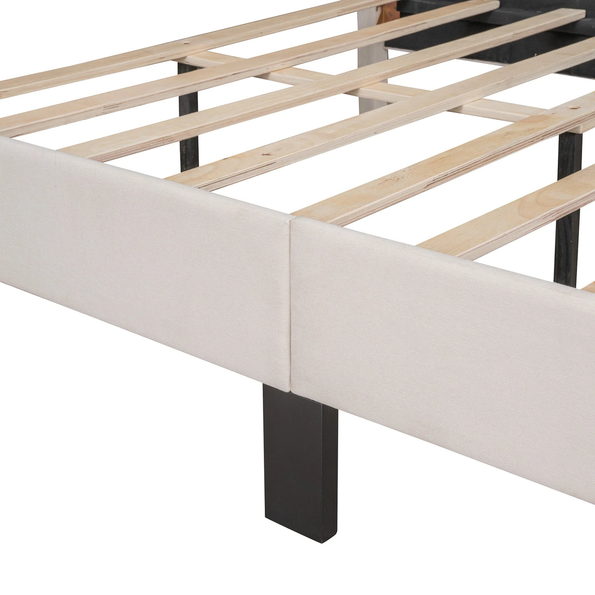 Beige Upholstered Fabric Queen Size Platform Bed Frame O543
