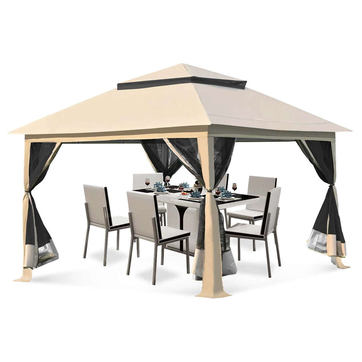 13 x 13 ft Pop up Gazebo Canopy Shelter with Mosquito Netting X678227
