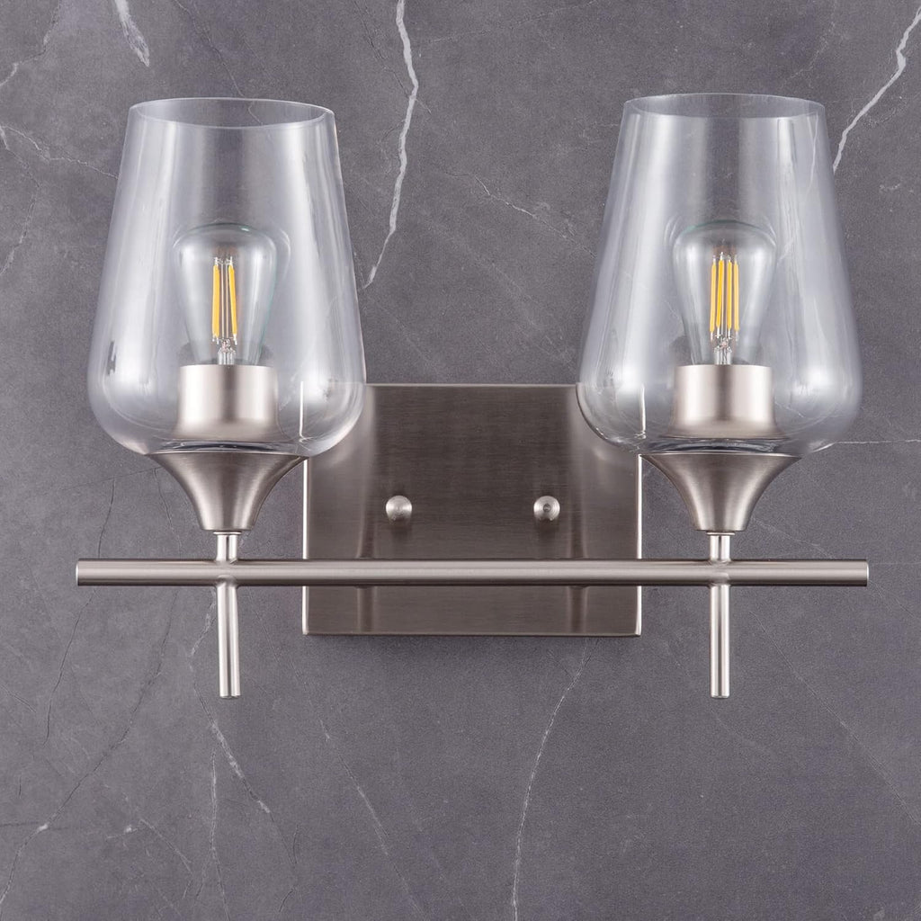 2-Light Brushed Nickel Vanity Lights with Clear Glass Shade O55500