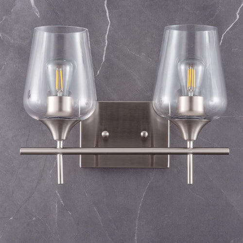 2-Light Brushed Nickel Vanity Lights with Clear Glass Shade O55500
