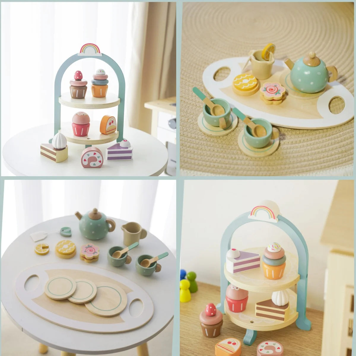 Wooden Tea Party Set with Cake Stand I876303