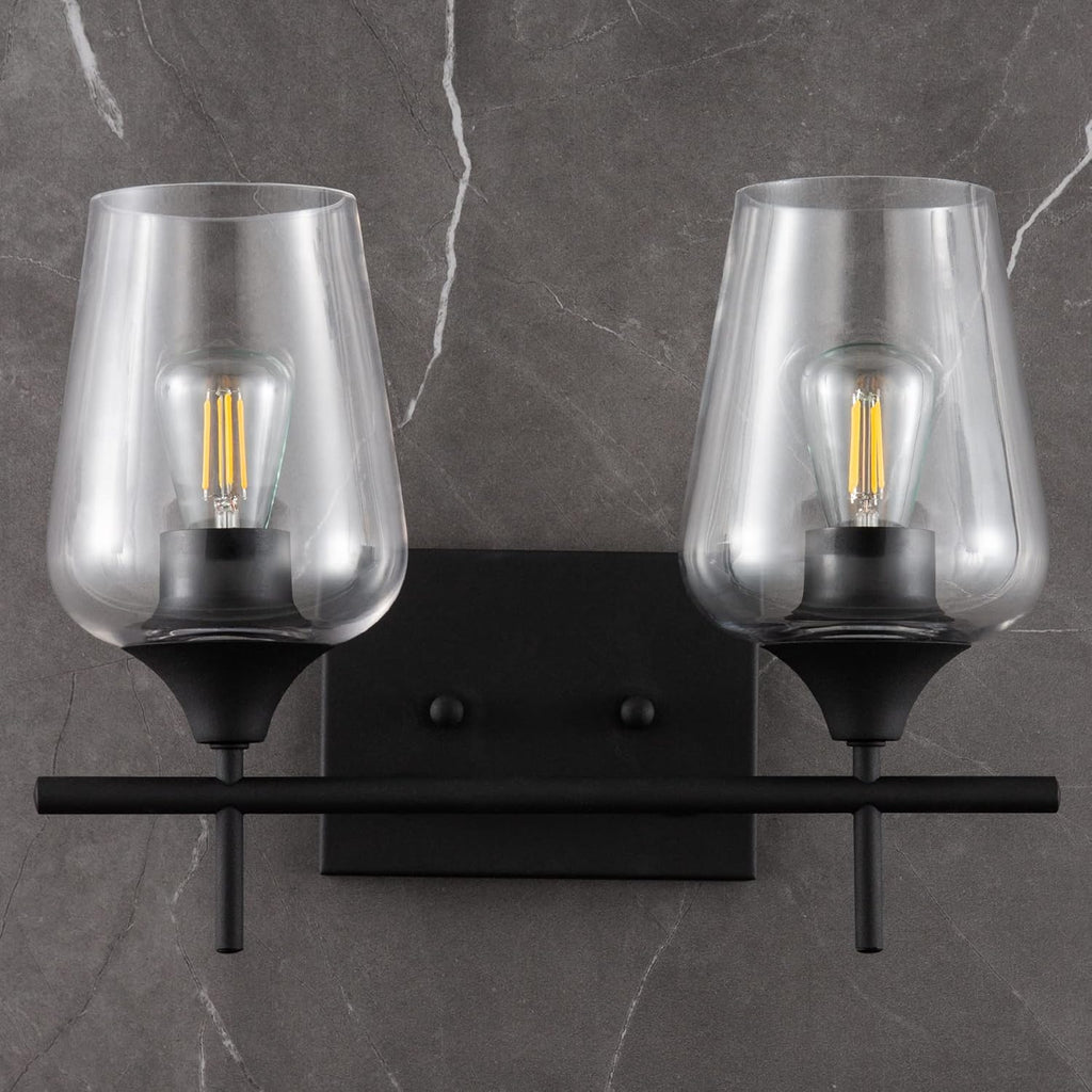 2-Light Brushed Nickel Vanity Lights with Clear Glass Shade O55500