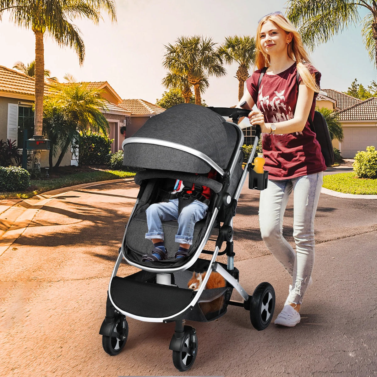 2 in 1 Convertible Baby Stroller Dark Grey V243883