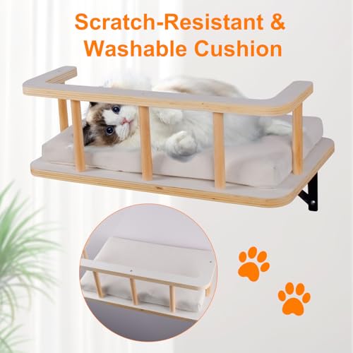 Natural Wood Cat Wall Shelves with 5 Steps Q2731