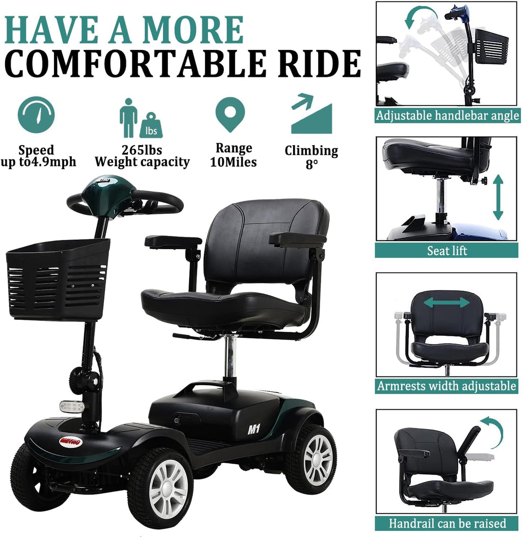 Green 4 Wheel Folding Electric Mobility Scooter with Seat V194
