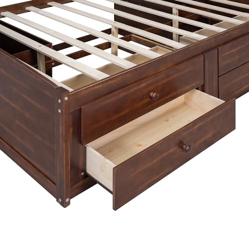 Full Size Wood Captain Bed with Storage Bookcase Drawers and Headboard R466