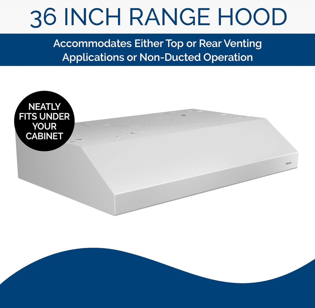 White 36-inch Under Cabinet Range Hood with Light B96360