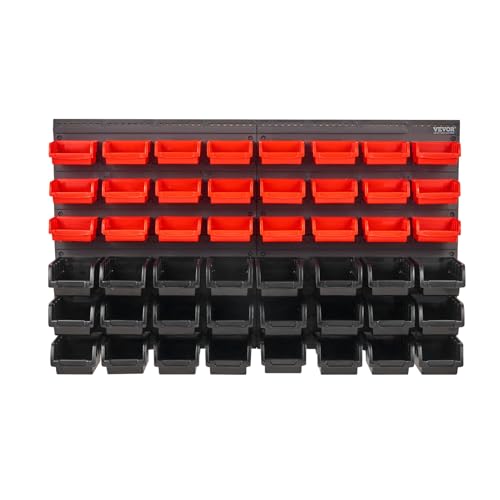 48-Bin Wall Mounted Storage Bins Parts Rack Organizer with Wall Panels J4023