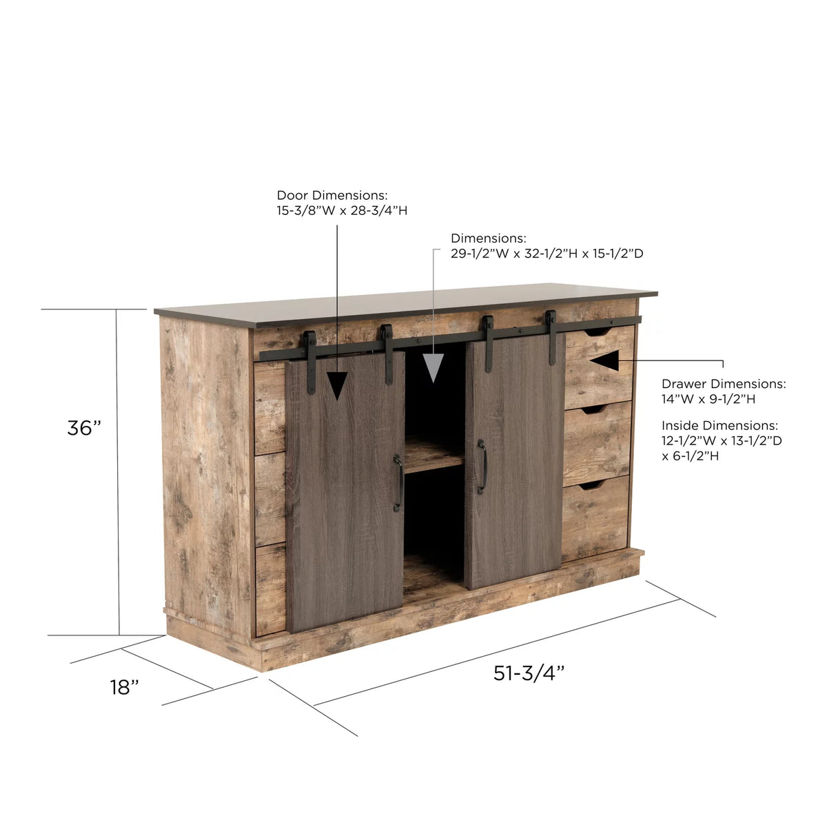 Six Drawer Storage Cabinet with Two Sliding Doors C9634