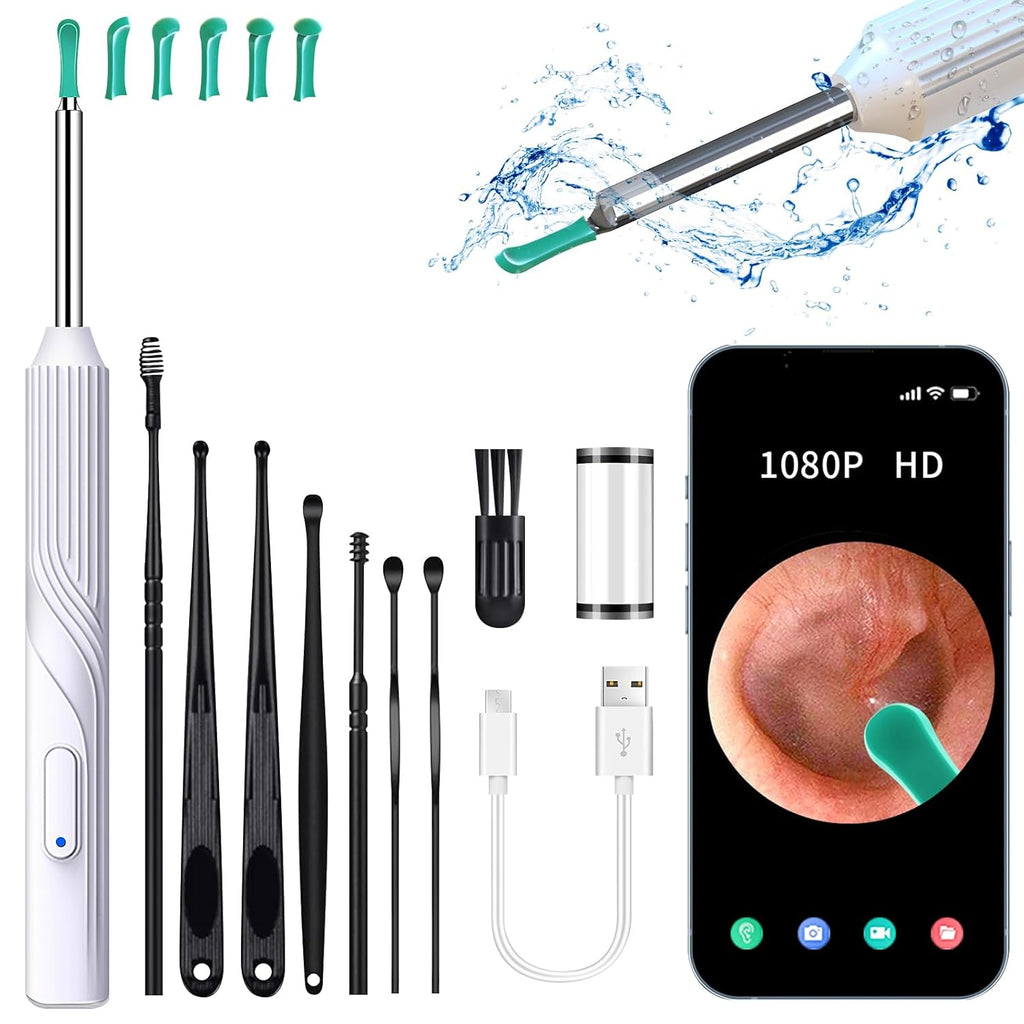 Ear Wax Removal Tool Camera with 8 Pcs Ear Set, 1080P HD Otoscope Camera and 6 LED Lights O619