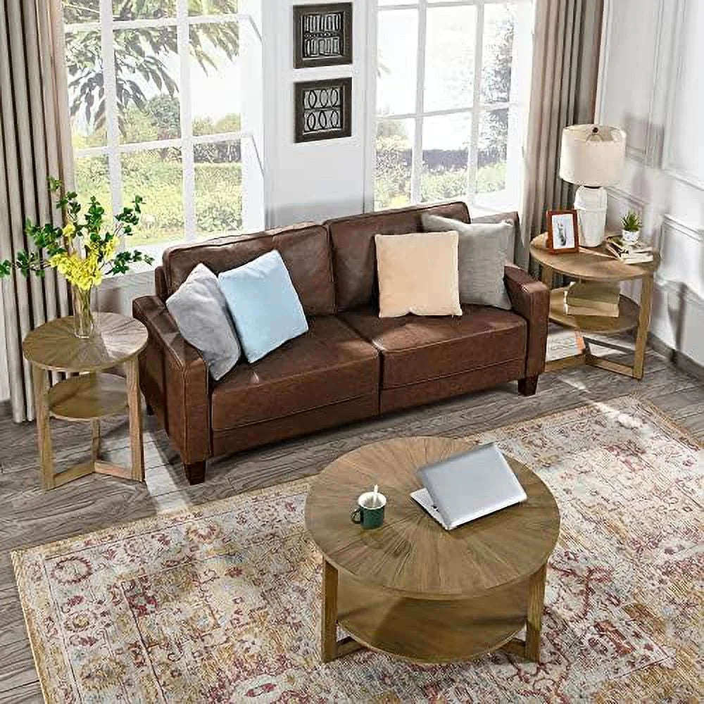 Round Solid Wood Coffee Table Yellowish Brown D928