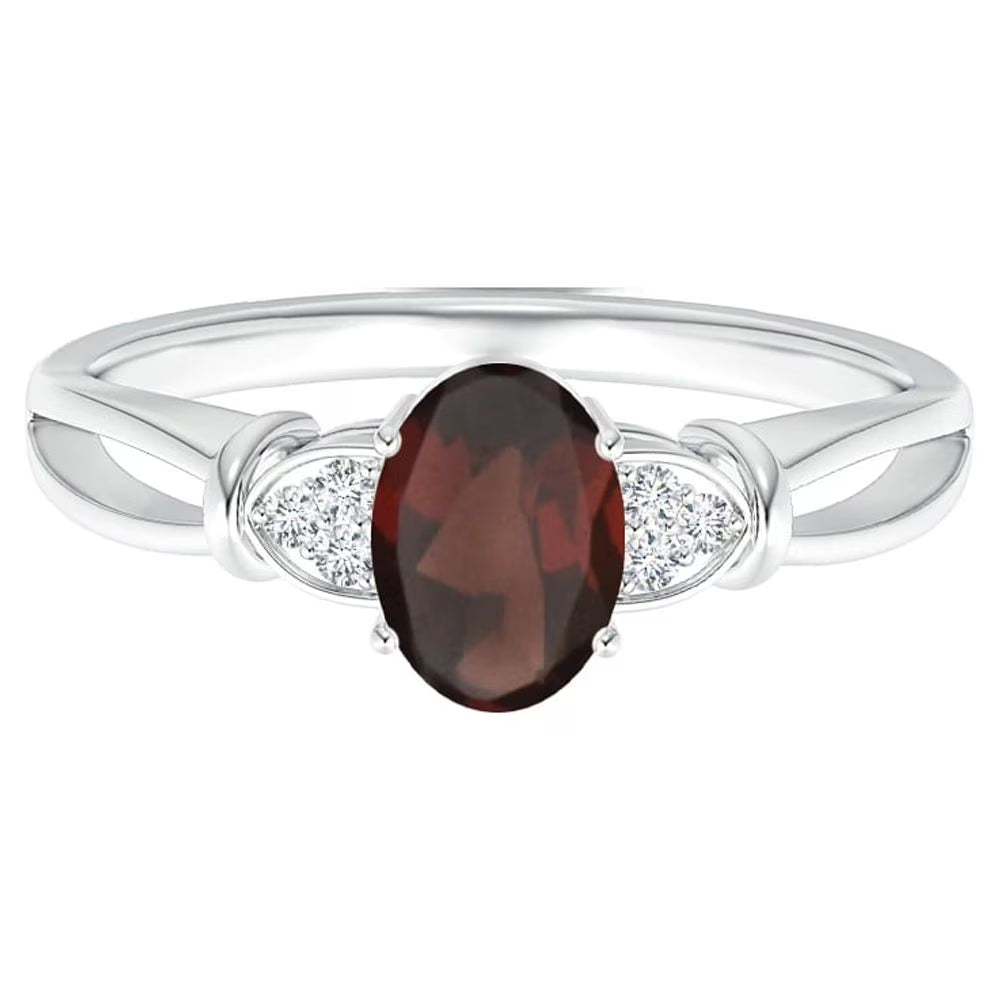 Oval Red Garnet Solitaire Ring 925 Sterling Silver Z665061