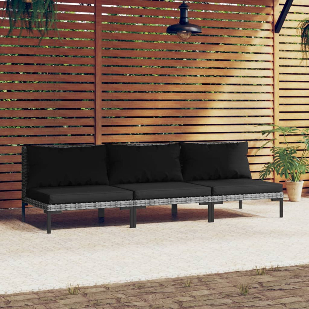 3 Piece Poly Rattan Dark Gray Sectional Sofa Set with Cushions K222